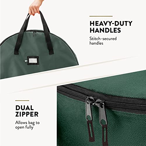 Image of ZOBER 2 Pack Oxford Christmas Wreath Storage Container 24 Inch - Wreath Bag for Artificial Wreaths Box - Waterproof Fabric, Dual Zippered Wreaths Storage Bag With Strong Durable Handles - Green