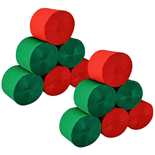 Yomiie Christmas 355 Feet Crepe Paper Streamers Crafts 12 Rolls 2 Colors Red Green Garland Hanging Classic Photo Booth Backdrops Decorations For Xmas Festival Party Ornaments #TOP10