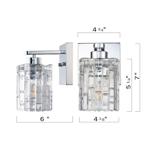 Image of MONKFISH WS76 Modern Style Wall Sconce, 1-Light with Glass Shade Modern Minimalist Wall Lamp Light Fixture for Living Room Bathroom Bedroom Stair Cafe, UL Listed (Chrome)