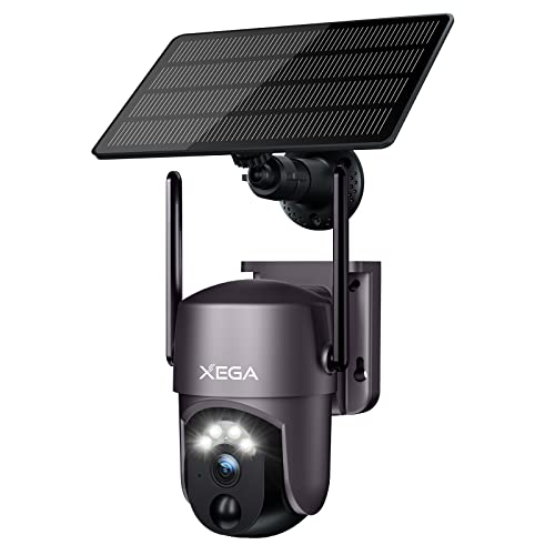 Xega Caméra de sécurité Solaire extérieure sans Fil, caméra de vidéosurveillance PTZ 2K Caméra de Surveillance Wi-FI Vision Nocturne Couleur PIR Détection Humaine Audio bidirectionnel