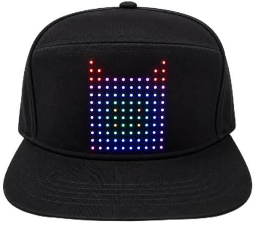 Image of HRK LED Display Snapback Cap, Black, 23x18x13 cm | Programmable Display, App Controlled, Scrolling Text & Animations, Adjustable Snapback, Unisex Design