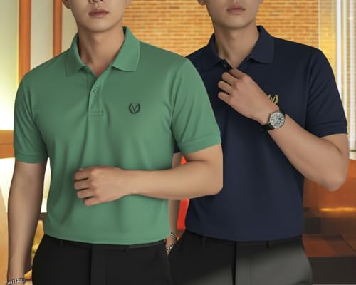 Image of MACK JONNEY Men's Solid Polo T-Shirt | Premium Cotton Blend | Regular Fit | Short Sleeve | Collared Casual Wear|Pack of 2 -MJ-157
