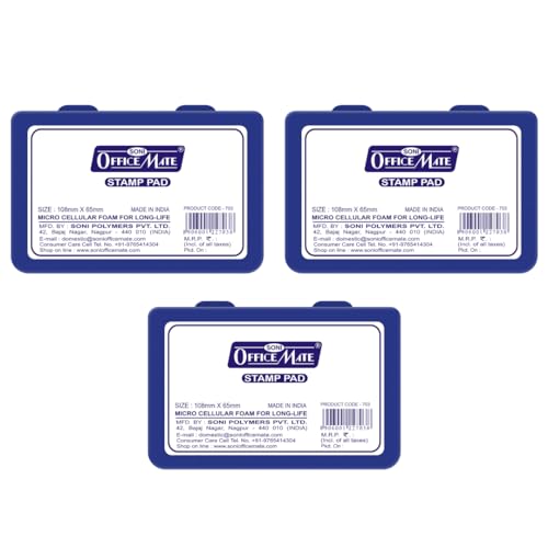 Image of Soni Officemate Medium Stamp Pad - Blue | Pack of 3| Quick-Dry, Smudge-Free Ink | Crisp Impressions | Refillable | for Office, Craft & DIY