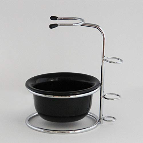 ZHONGJIUYUAN 1Set Stainless Steel Shaving Brush Razor Stand Holder & Black Shaving Bowl Mug Set Health Care