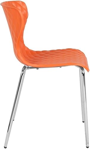 Miniatura 3 de Pemberly Row Silla de comedor de plástico moderna en naranja y cromo