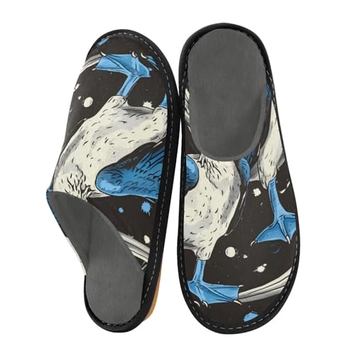 Slippers for Women Blue Footed Booby on Black Soft Fuzzy Women's Slippers Indoor and Outdoor Shoes