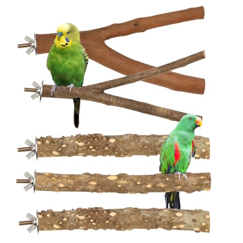 Natural Wood Parrot Stand Set, 5 pcs Bird Perch Birdcage Stand Branch