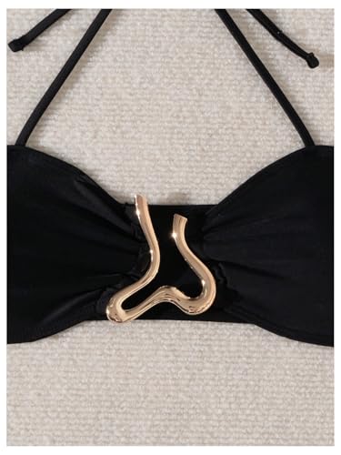 MakeMeChic Women's Two Piece Bikini Set Halter Ring Backless Summer Bathing Swimsuits3