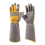 COOLJOB Gartenhandschuhe für Damen/Herren, dornensichere und stichfeste Rosenhandschuhe aus Kunstleder mit langem Unterarm-Schaft (1 Paar, Größe S-M)