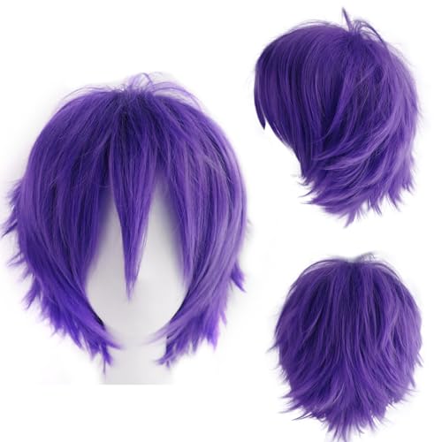 Dcbaboo Lila Perücke - Damen & Herren Cosplay Wig mit Pony Synthetisches Haar 30cm Kurz Gerade Purple Halloween Karneval Party Kostüm Perücke
