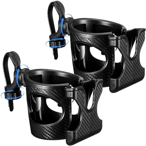 Wonderjune 2 Pieces Cart Cup Holder with Phone Holder 2 in 1 Adjustable Cart Accessories for Front and Rear Seat Armrest (Black)
