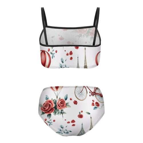 Eiffel Tower Paris Flowers Bicycle Girls Bikini Swimsuit Two Piece Bathing Suit Beach Swimwear2