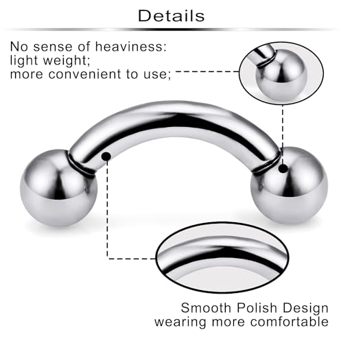 Ftovosyo PA Rings G23 Titanium Internally Threaded Bent Curved Barbell for Women Men CR Ear Gauges Earrings 2G 4G 6G 8G 12G 12mm/16mm 1 Pair3