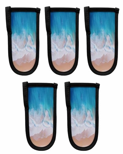 Hot Handle Holder Cover,Ocean Beach Summer Holidays Sea Waves,Cast Iron Skillets Handle Covers Heat Insulation Handle Grip Covers for Hot Pan,Pot,Set of 5, 3x6 Inch