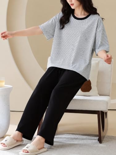 Image of Louis Luxe Cotton Blend Womens Korean Night Dress || Full Pyjama Set || Korean Nightsuit ||Women Nightwear ||Round Neck Full Sleeve Nightsuit || Loungewear || Everyday Nightdress (ND-12)