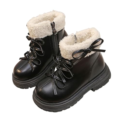 Girl Mid Calf Snow Boot Fuzzy Lined Warmth Side Zip Up Winter Boots Bowknot Tie Chunky Bottom Leather Toddler Shoes2