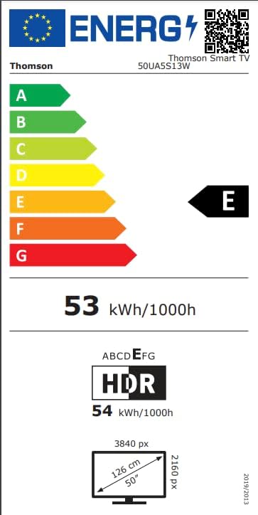 Energy efficiency label for Thomson 50UA5S13W TV