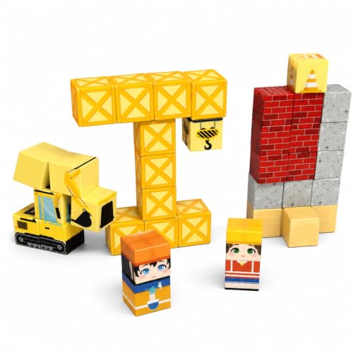 Image of Construction Magnetic Building Blocks for Kids | STEM Magnetic Tiles Pixelated Cube Construction Toy | Creative Learning Block Set for Boys & Girls Ages 3-10 | Birthday Gift