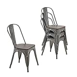 Nazhura Metal Dining Chair Farmhouse Tolix Style for Kitchen Dining Room Patio, 18 Inch, Stackable, Waterproof Indoor/Outdoor (Sets of 4) (Brushed Metal with Wood Padding)