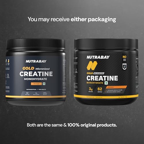 Image of Nutrabay Gold Micronised Creatine Monohydrate Powder 3000 mg Creatine per Serving, NABL Lab Tested - Increases Muscle Mass, Strength & Power - Pre /Post Workout Supplement - 250 g, Orange