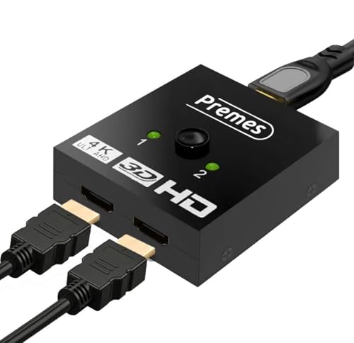 Premes - Conmutador HDMI - 4K@60hz - 2 en 1 Off / 1 en 2 off - HDMI Switch 2 puertos - Conmutador HDMI 3D - Ultra HD - Switch hdmi automático
