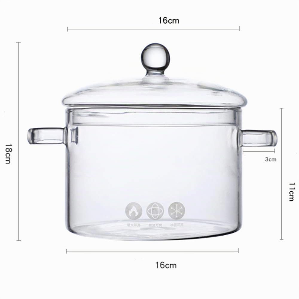 Cacerola 1,5 L de vidrio con tapa, para inducción (colocar placa dentro de la olla), asas estilo C, brasera para verduras y sopas