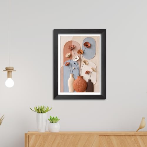 Image of TenorArts Flowers & Planters Art 3D Clay Textured Digital Art Print Photo Frame, Modern Art Abstract Painting For Bedroom Living Room Home and Cafe Decor | Minimal Drawing Black Framed Posters for Decoration (9x12 inches) [CL-F03]