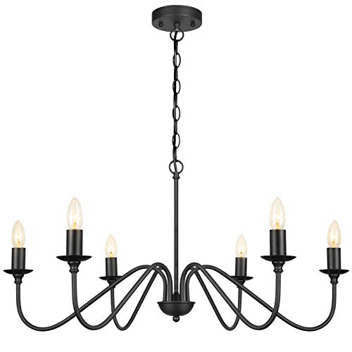 Crazy Deals Modern Black Chandelier 6 Light Industrial Farmhouse Ceiling Pendant Light Fixture E12 Rustic Pendant Light for Dining Room Living Room Bedromm Kitchen Island Foyer Bedroom Lighting