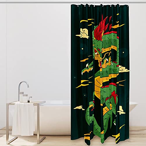 Rideau de douche dragon chinois vert 152x182 cm textile traditionnel