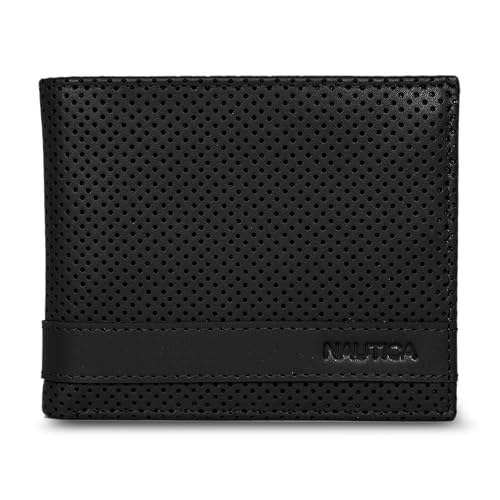Image of Nautica Men's Bifold Leather Wallet | RFID Blocking | ID Window | Card Slots | Organization | Durable | Stylish