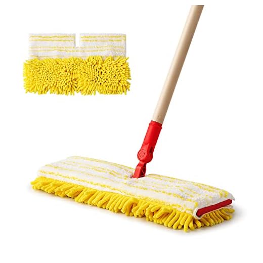 CLEANHOME Household Dust Mop with 45.28" Extension Long Handle, Chenille and Stripes Microfiber 2 in 1 Washable Cleaning Mop Pads for Home Office Bathroom Wooden, Tile, Marble Floors, Stairs