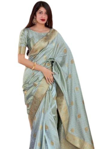 Image of Flosive Women's Kanjivaram Silk Saree With Beautiful Blouse With Zari Border