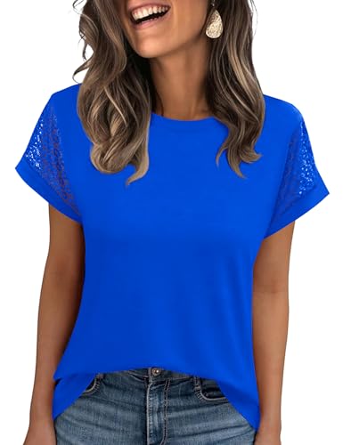 Ivicoer Womens Tops Lace Short Sleeve Blouses Dressy Casual Summer Tshirts Business Outfits