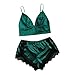 Mujeres Encaje Satén Ropa de dormir Sexy Camisola Pantalones cortos Pijamas 2 piezas Conjuntos Mujeres Satén Sujetador Lencería erótica Pareja juguetes sexuales Ropa sexual (verde, S)