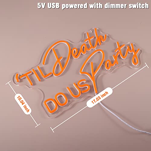 Image of Britrio Til Death DO US Party Neon Light Sign for Halloween Gothic Wedding Party Engagement Bridal Shower Banner,Bedroom Wall Decor Light 5V USB Powered with Dimmer Switch 17 IN Orange
