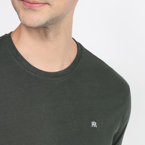 Image of Raymond Men Regular Fit Solid Pattern Pure Cotton Crew Neck Half Sleeve Casual T-Shirt