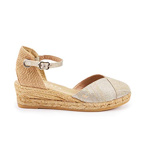 Image of Viscata Pubol Espadrille Canvas Low Wedges with Ankle Strap Spain Handmade 2 inch Heel Women's Sandals with Breathable Organic Cotton Canvas and 100% Natural Jute for all Occasions: Casual, Work, Party