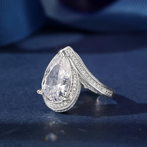 Jeulia 13.82 ct Pear Cut Moissanite Engagement Rings for Women, 925 Sterling Silver D Color VVS1 Diamond Halo Anniversary Wedding Promise Ring Band with Jewelry Gift Box 7