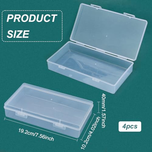 Image of BENECREAT 4 Packs 4x7.5x1.6inch Rectangle Clear PP Plastic Box Containers Bead Storage Organizer Box, Dustproof Case with Hinged Lid for Cards, Beads and Craft Supplies
