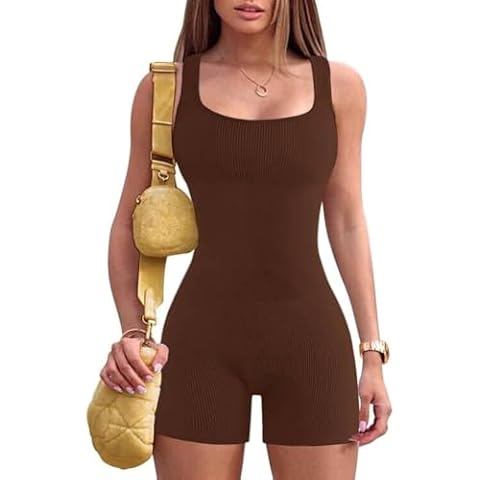 JN JANPRINT Yoga Jumpsuits for Women Ribbed One Piece Tank Top Sleeveless Bodycon Sport Shorts Gym Romper Workout Bodysuit Cover