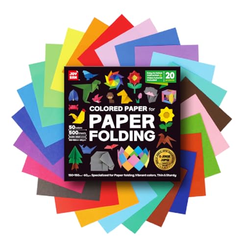 JOYSAM Origami Paper kit for Kids Ages 5-8 8-12 made in Korea Double sided colored 500 sheets 50 Colors 6x6 Square DIY art craft projects easy guide book QR Video tutorial included