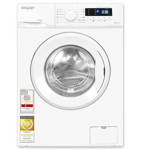 Exquisit Waschmaschine | 7 kg Nennkapazität, Energieklasse A, 1400 U/Min, 76 dB(A) | kompakte Bauform, 12 Programme, Eco 40-60, Kurzprogramm, Startzeitverzögerung | WA57014-020A weiss