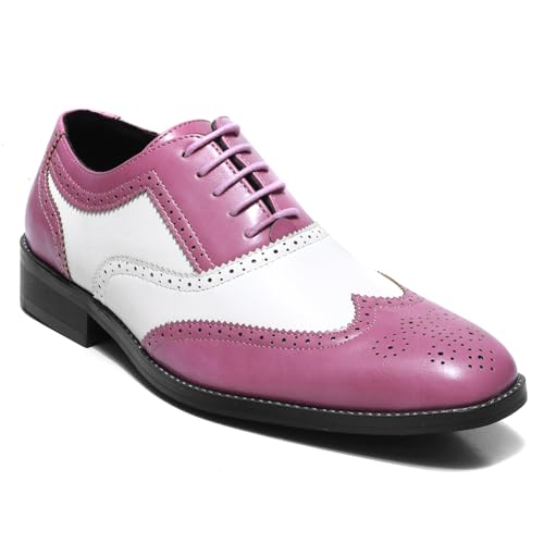 Metrocharm Two-Tone Wingtip Oxford Men's Dress Shoes, Synthetic Leather, Brogue Style, Lace-Up Design for Formal Wear, MC1182