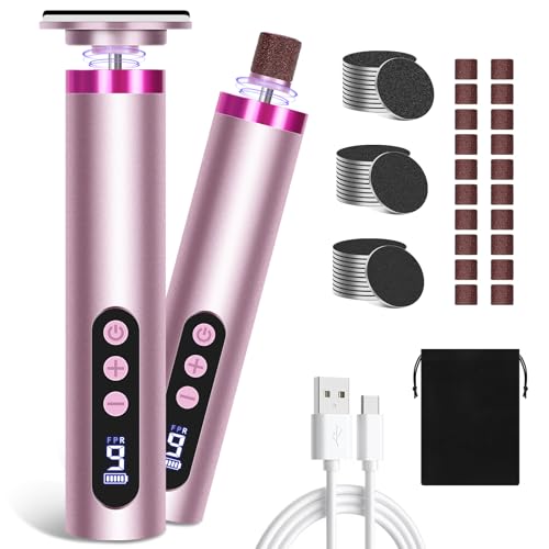 Charmofun Lima Electrica pies Durezas, 2 EN 1 Recargable Electrica Aparato de Pedicura, Pedicura Profesional Para Pies con Pantalla LCD y 9 Niveles para Pieles Muertas, Duras Agrietadas (Rosa champán)
