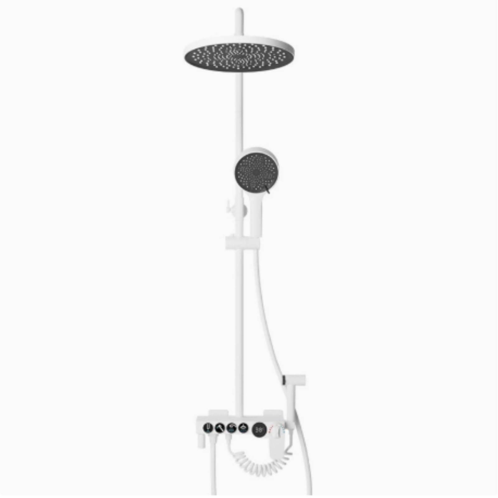 Blekwetaat Wei� Shower Head Shower Faucet Set White Thermostatic Mixer Shower System With Digital Display,4 Way Shower Fixtures With Rainfall Shower Head