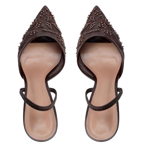Image of Fashion Mesh Slingback Pumps Shoes for Women Ankle Strap Pointed Toe Pumps