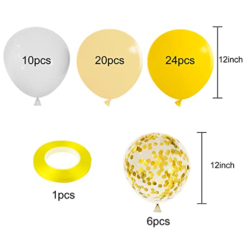 Image of TUPARKA 12 inches Yellow White Gold Confetti Balloons 60 Pack Pastel Yellow White Party Balloon for Sunflower Honeybee Theme Birthday Baby Shower Party Supplies