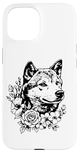 Womens Retro Vintage Floral Black Tan Shiba Inu Dog Lover �X�}�z�P�[�X iPhone 15 �p