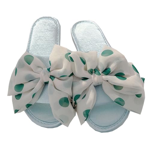 ZNEL Mujer Pantuflas De Punta Abierta Lazo De Malla Banda Satén Suave Y Sedoso Zapatos Planas Zapatillas De Estar por Casa Suela Antideslizante(37/38 EU, Green)