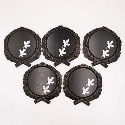 GTK - Juego de 5 placas cuña talladas oscuras AF 17,5 cm con 10 hojas de aluminio de roble, portada de cuñas, tabla de especias, cartel para trofeos